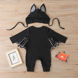 0-24M Halloween Newborn Baby Boys Black Batwing Sleeve Romper