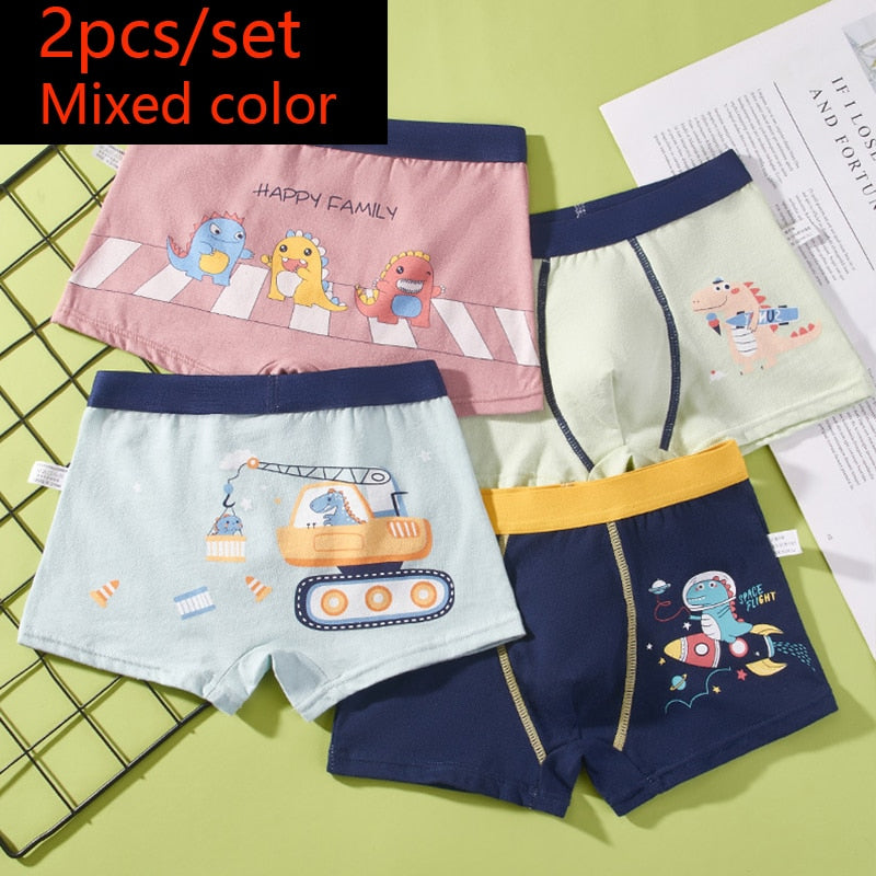 Kid Boys Boxer Underpants Panties Cozy Cartoon Underwear 2pcs/set