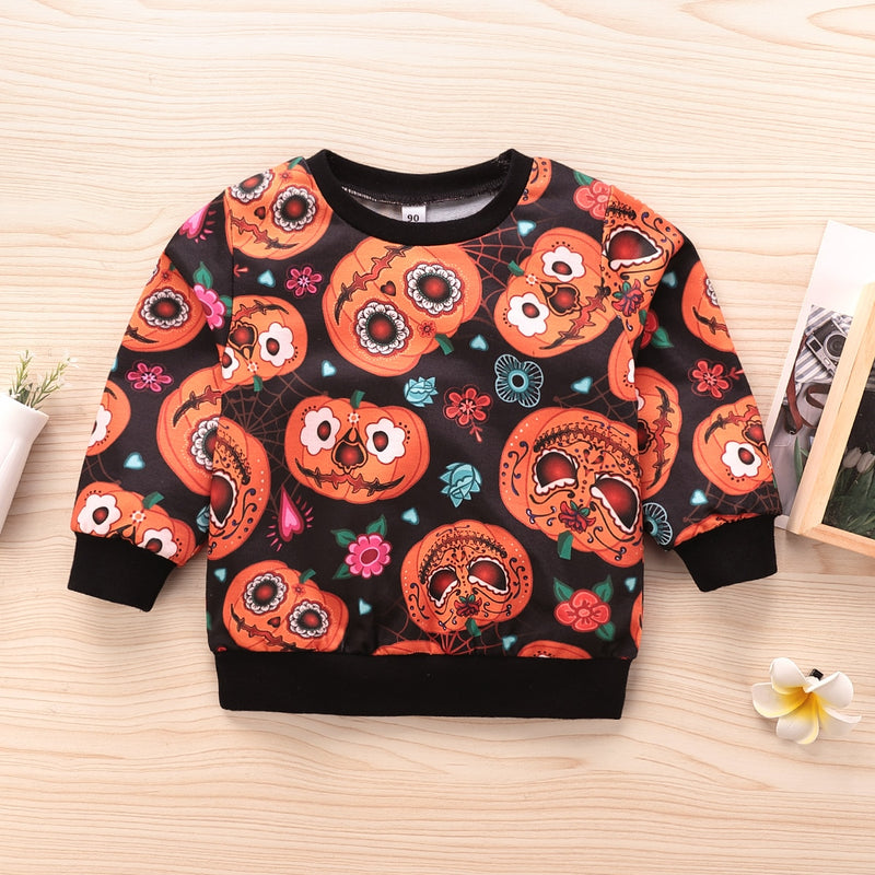 Kids Boy Shirt Long Sleeve Autumn Halloween Pumpkin Sweatshirt 2-7 Years