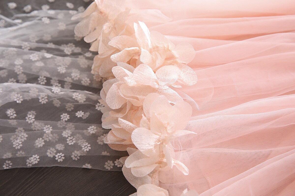 Girl Petal Mesh Tutu Spring Autumn Flower Dresses 1-8 Years