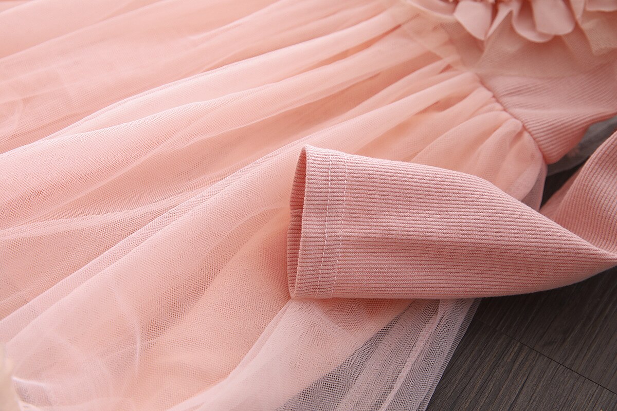 Girl Petal Mesh Tutu Spring Autumn Flower Dresses 1-8 Years