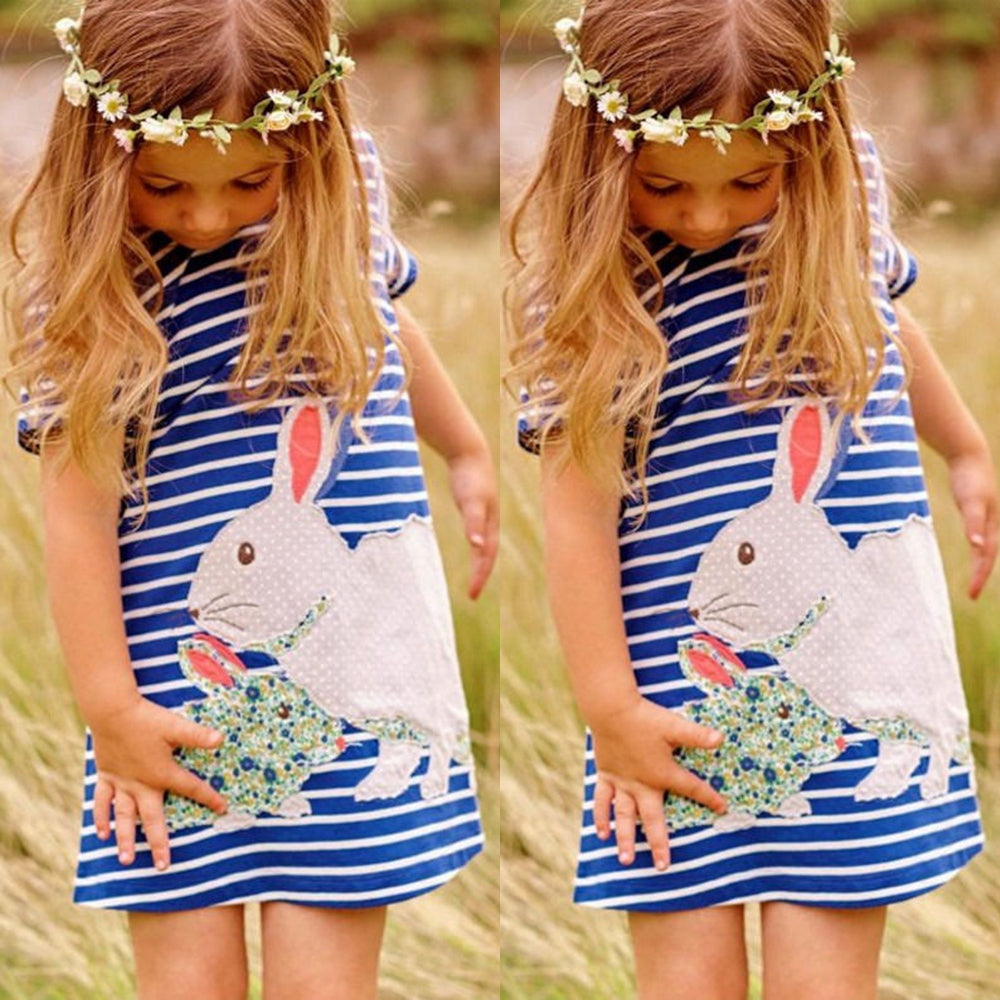 Kid Baby Girl Easter Bunny Stripe Casual Sundress