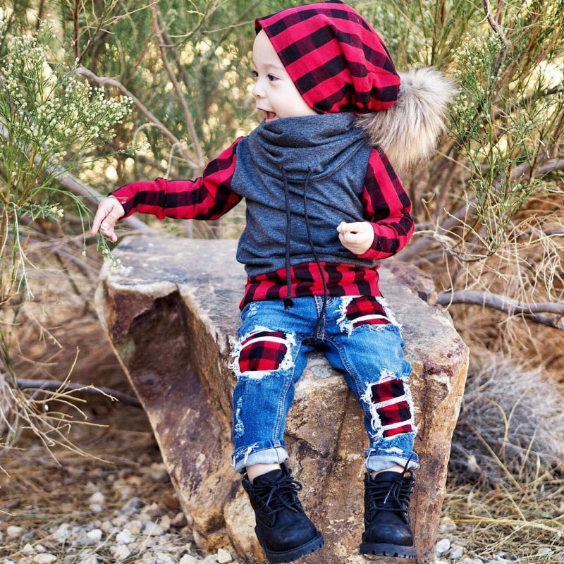 Kid Baby Boys /Girls Jeans Leggings Long Sleeve Sets 3 Pcs