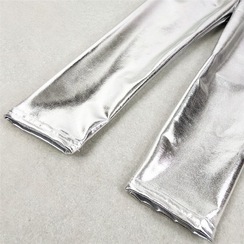 Baby Girls Leggings Metallic Gold Silver Punk Pants 2-10 Years