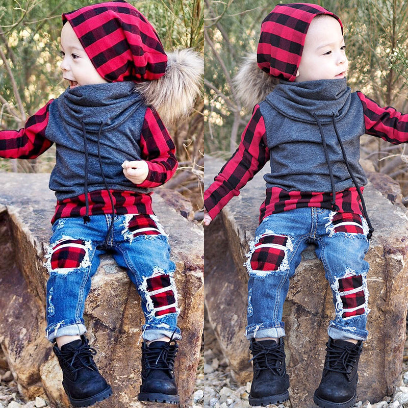 Kid Baby Boys /Girls Jeans Leggings Long Sleeve Sets 3 Pcs