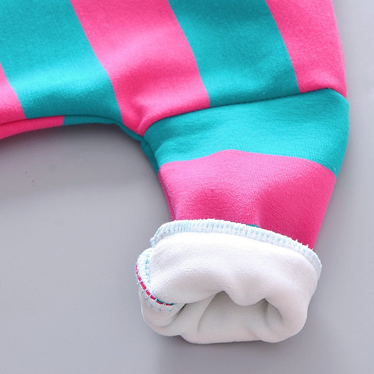 Baby Girl Boy Autumn Warm Suits Plush Stripe Smiley Sets 2 Pcs