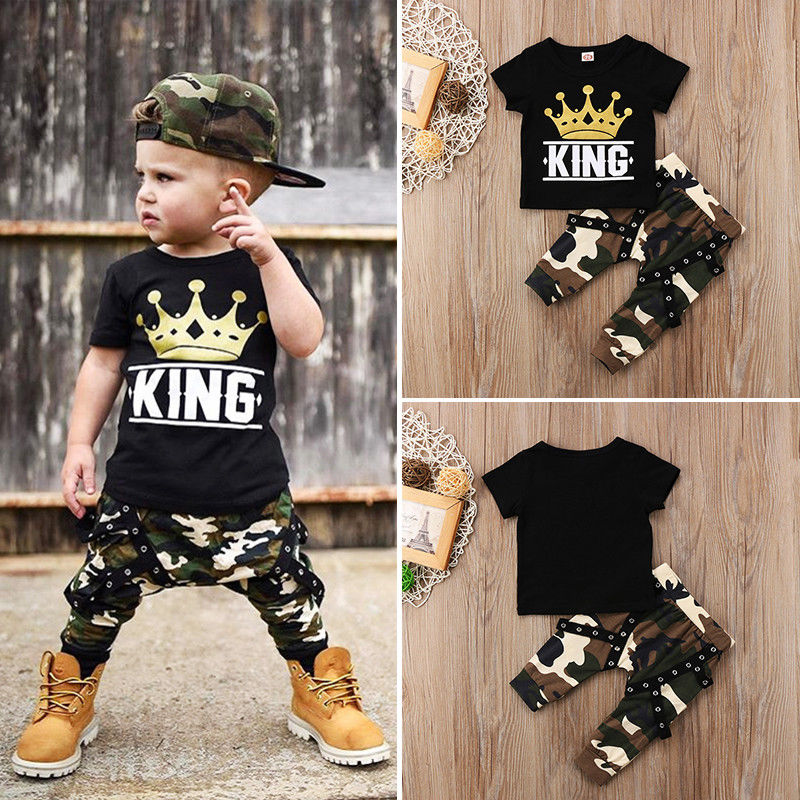 Kid Baby Newborn Boy Camo Outfits 2 Pcs Sets