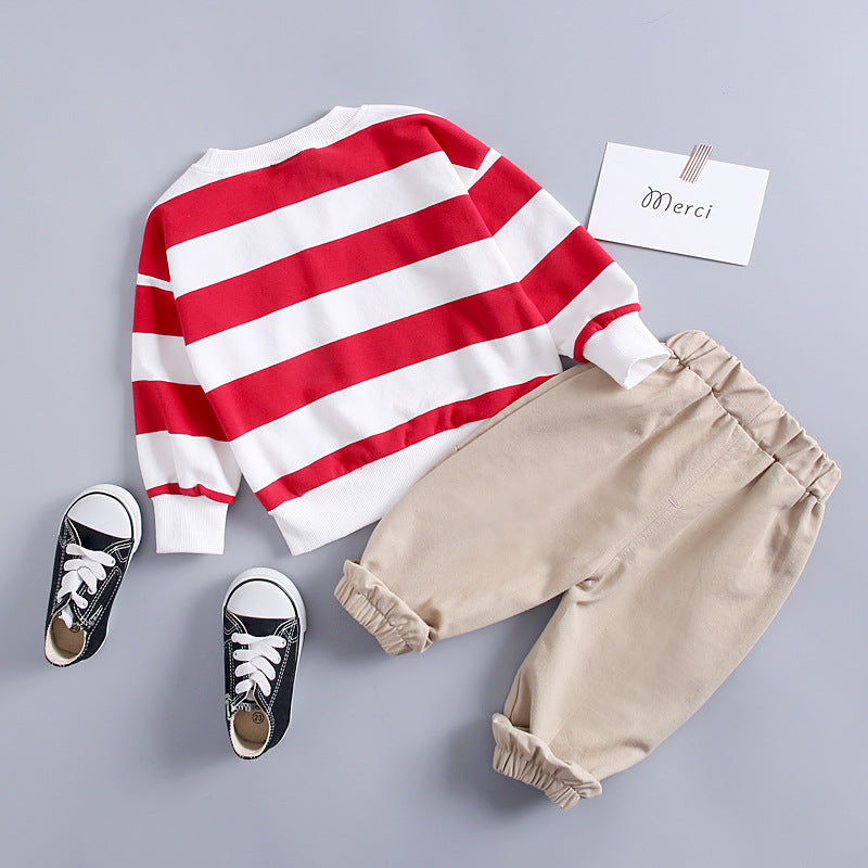 Kids Girls Boys Clothing Spring Autumn  Striped Suit 2 Pcs Set