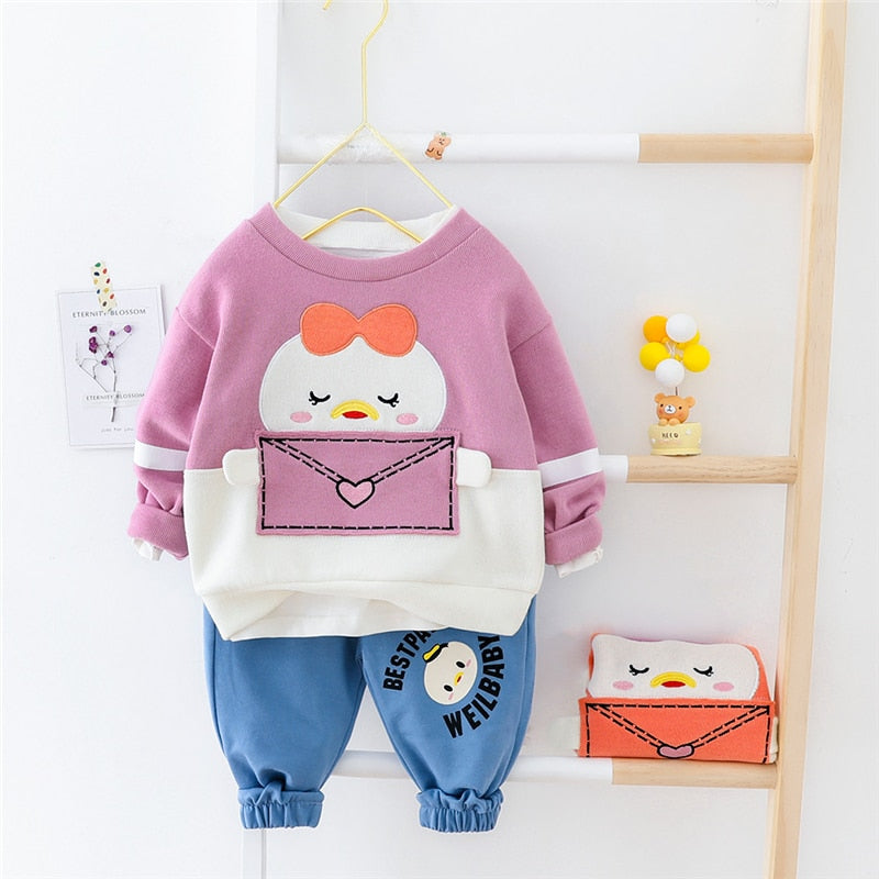 Toddler Baby Girls Boys Cartoon Long Sleeve 2 Pcs Outfits Sets