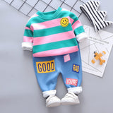 Baby Girl Boy Autumn Warm Suits Plush Stripe Smiley Sets 2 Pcs