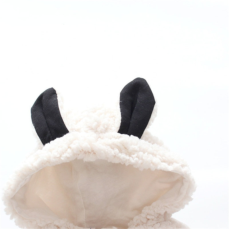 Winter Baby 3D Ears Design Solid Hooded Jumpsuit Romper