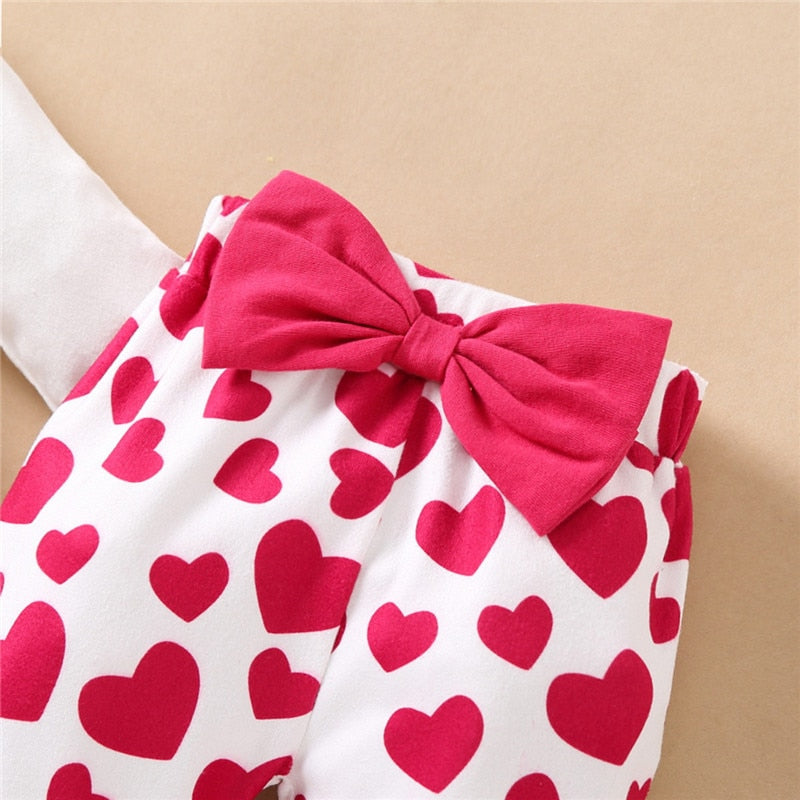 Baby Girls Suit Long-sleeve  Cotton Love Print Valentine Sets 3 Pcs