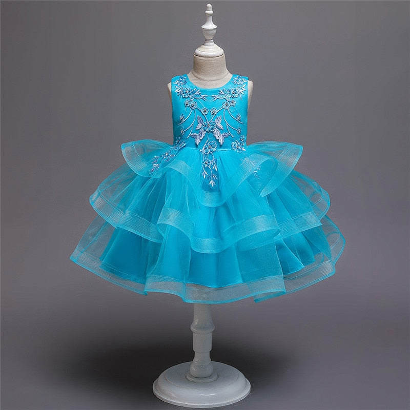 Girl Embroidery Flower Princess Dress Lace Tutu Kids Dresses - honeylives