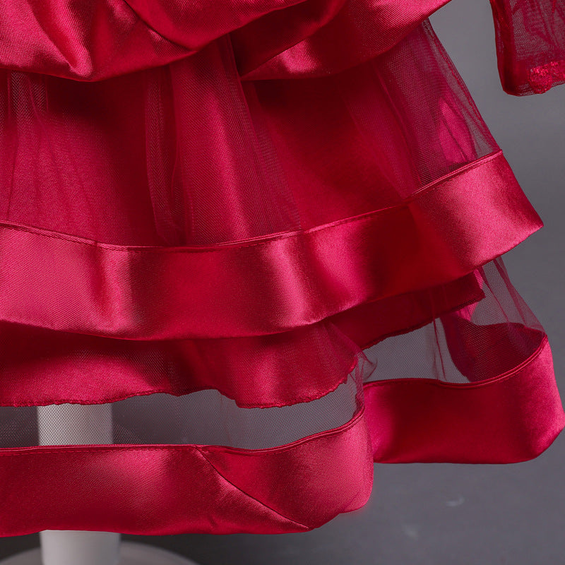 Kid Girl Princess Christmas Long-sleeved Elegant Bow Party Dresses
