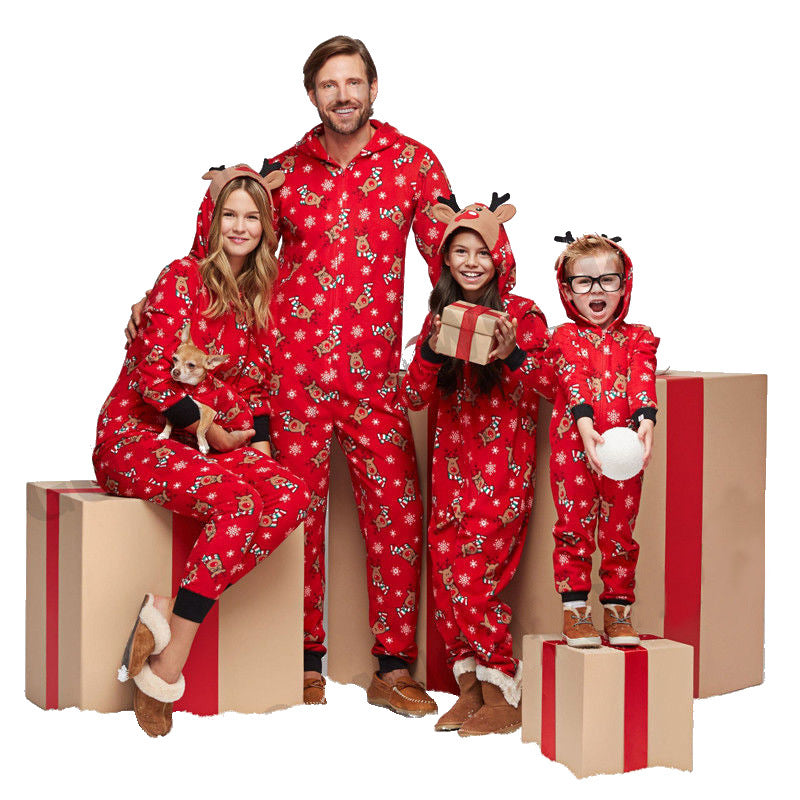 Family MatchingChristmas Pajamas Fashion Cute Hooded Jumpsuit Sleepwear