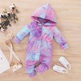 Infant Baby Kid Tie Dyeing Long Sleeve Hooded Zipper Romper
