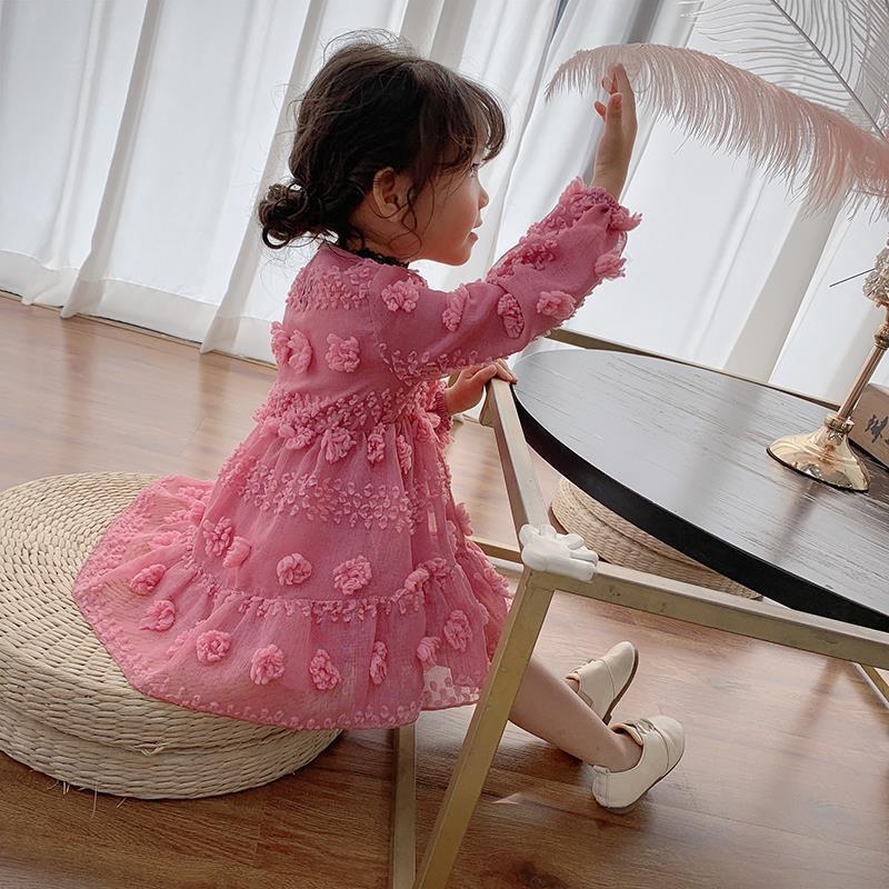 Kids Girl Rose Red V Neck Flower PrincesSolid Chiffon Dresses 3-14 Years