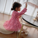 Kids Girl Rose Red V Neck Flower PrincesSolid Chiffon Dresses 3-14 Years