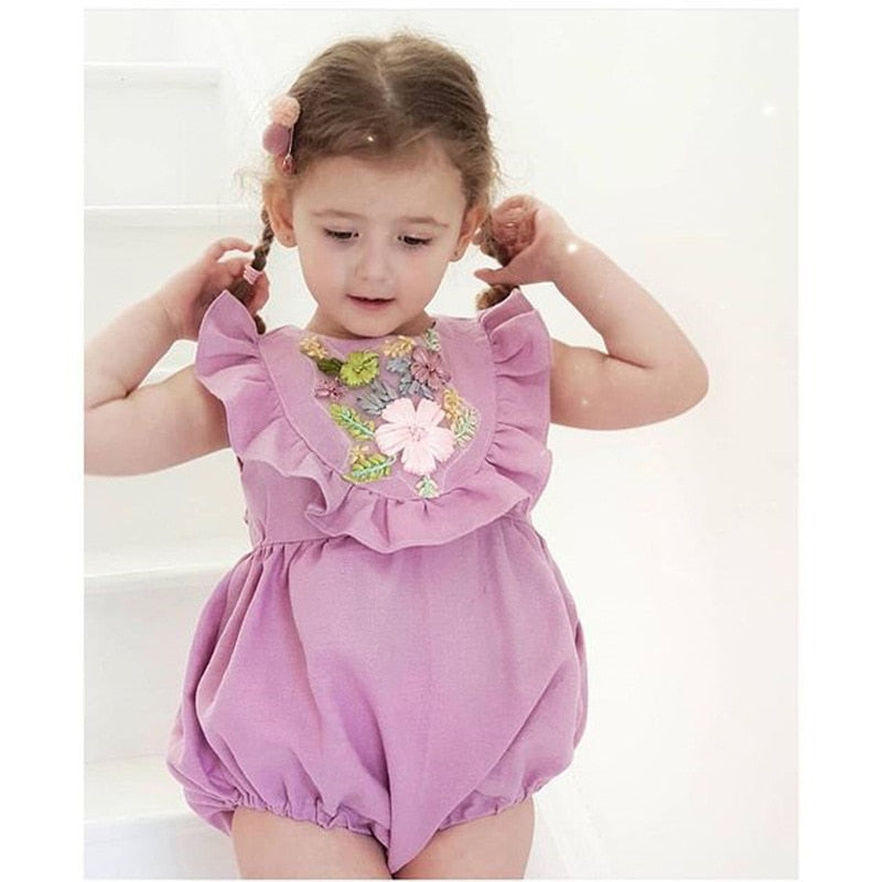 Baby Girls Long Sleeve Emboridery Flower Rompers Outfits Bodysuit