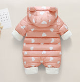 Newborn Infant Jumpsuit Warm Flannel Rompers Printed Hooded Outerwear
