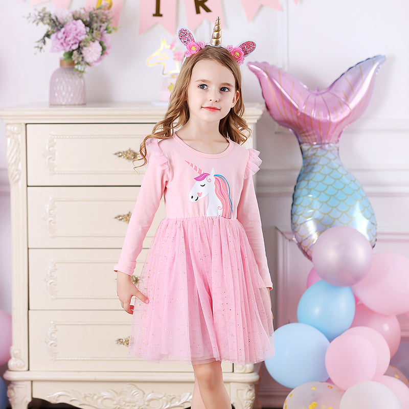 Kid Baby Girls Autumn Casual Long Sleeve Unicorn Princess Dresses