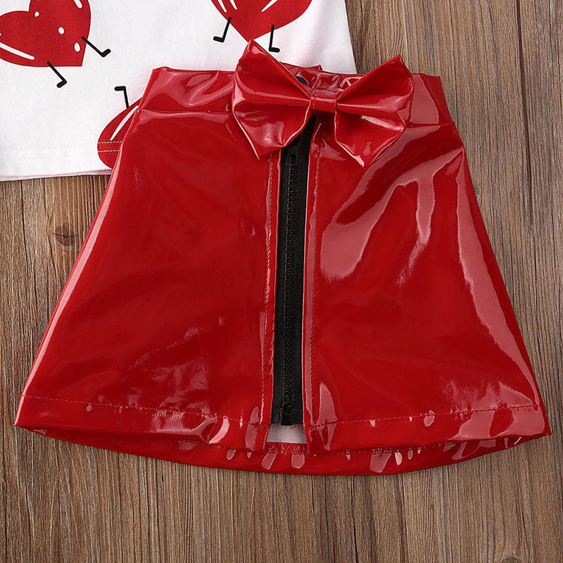 Toddler Girls Summer Set Short Sleeve Red Heart Valentine 2 Pcs Sets