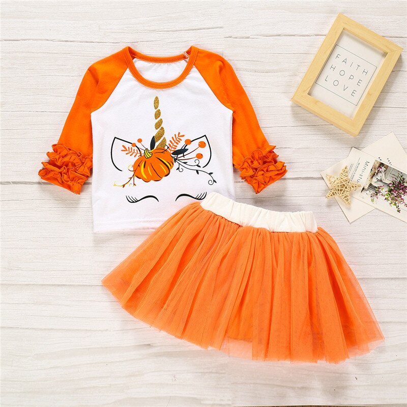 0-24M Halloween Baby Girl Cute Unicorn Cotton Tutu 2 Pcs Sets