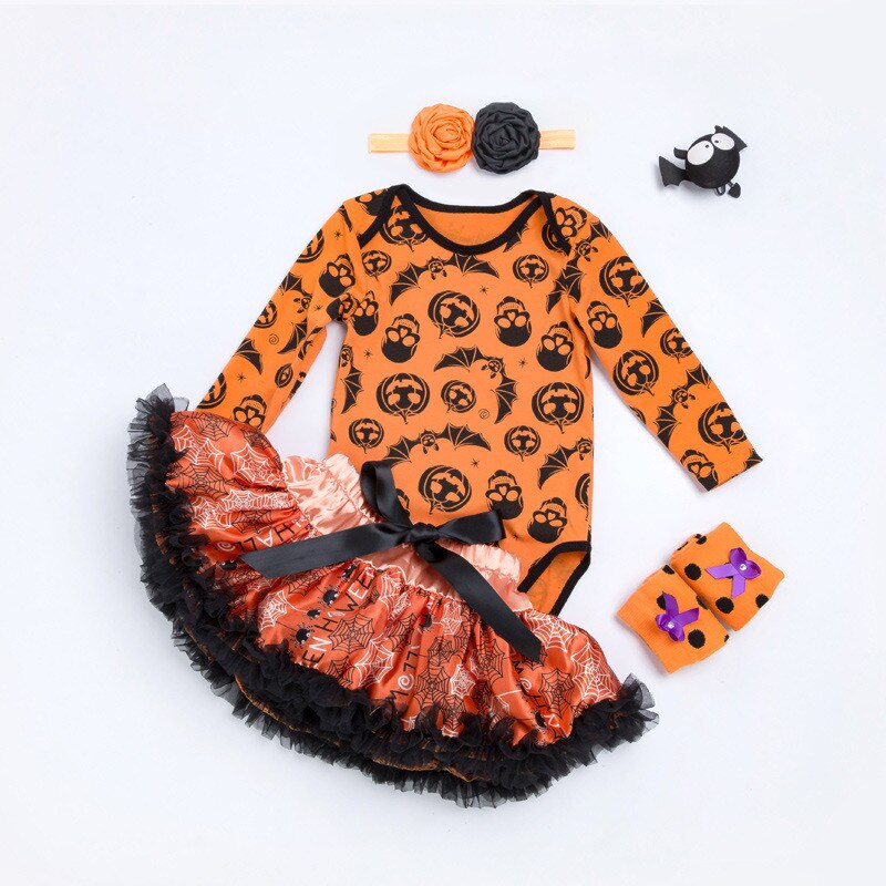 0-24M Halloween Newborn Baby Girl Pumpkin Tutu 3 Pcs Sets
