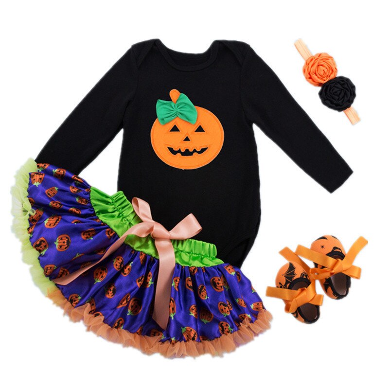0-24M Halloween Newborn Baby Girl Pumpkin Tutu 3 Pcs Sets