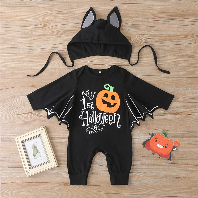 0-24M Halloween Newborn Baby Boys Black Batwing Sleeve Romper