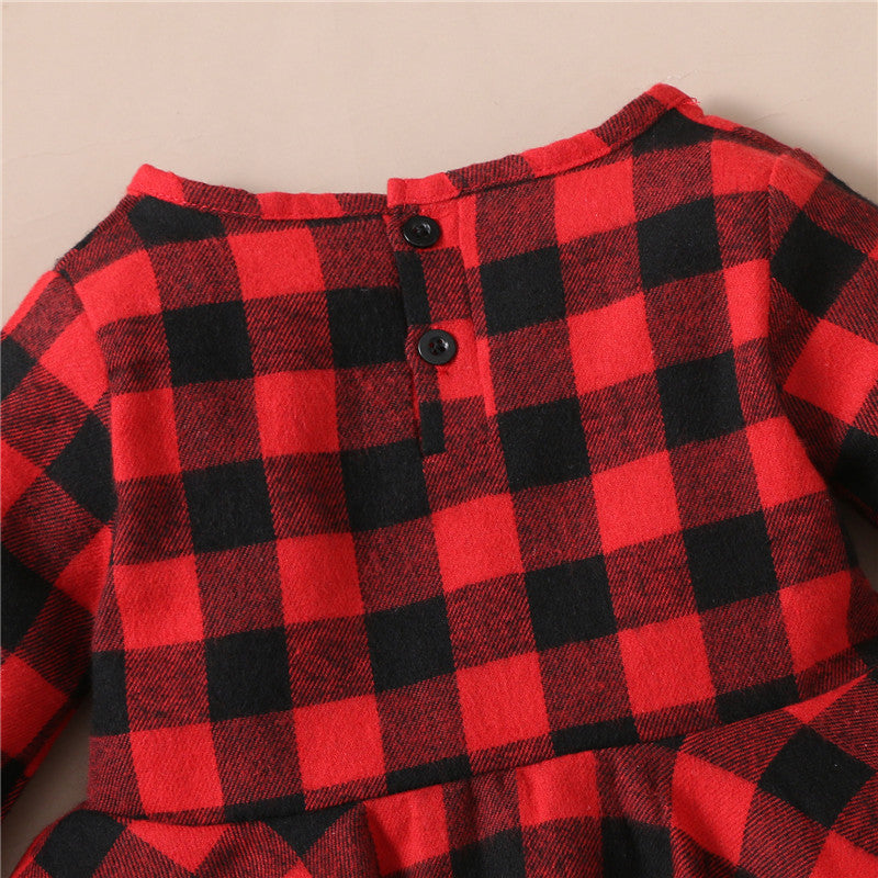 Girls Red Plaid Outfit Flouncing Hem Bell-Bottomed Valentine Set 2 Pcs
