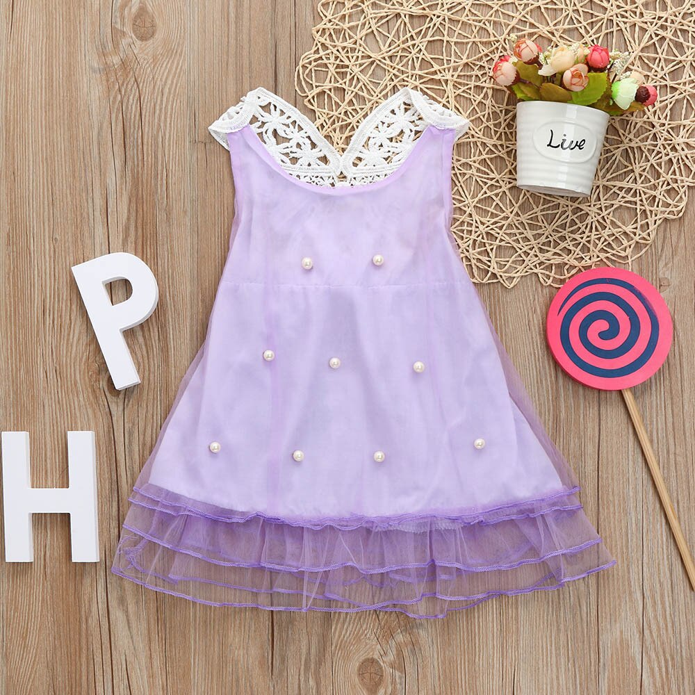 Baby Girls Dress Flower  Princess Party Pageant Pearl Lace Tulle Tutu Dresses - honeylives
