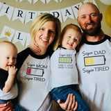 Battery Printed Dad Mom Daughter Son T-Shirts Family Matching Christmas Tops