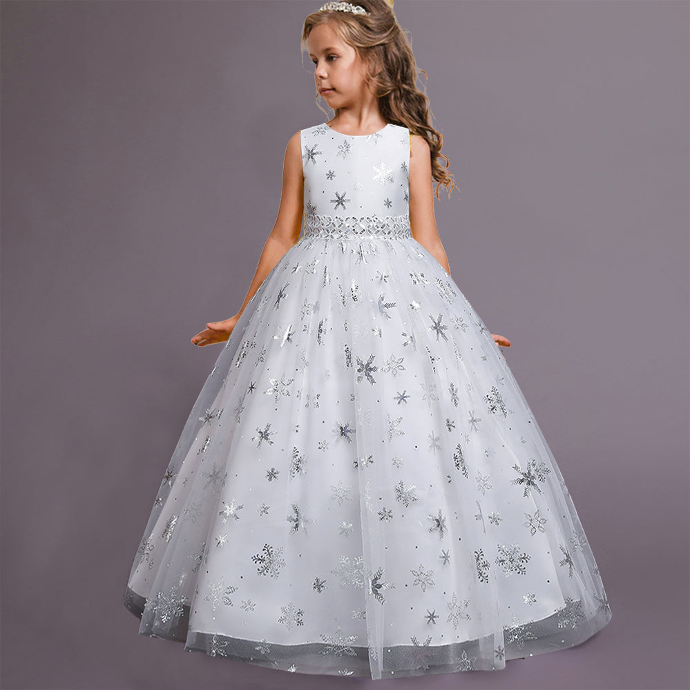 Kid Girls Printed Sleeveless Birthday Party Long Princess Flower Wedding Dresses