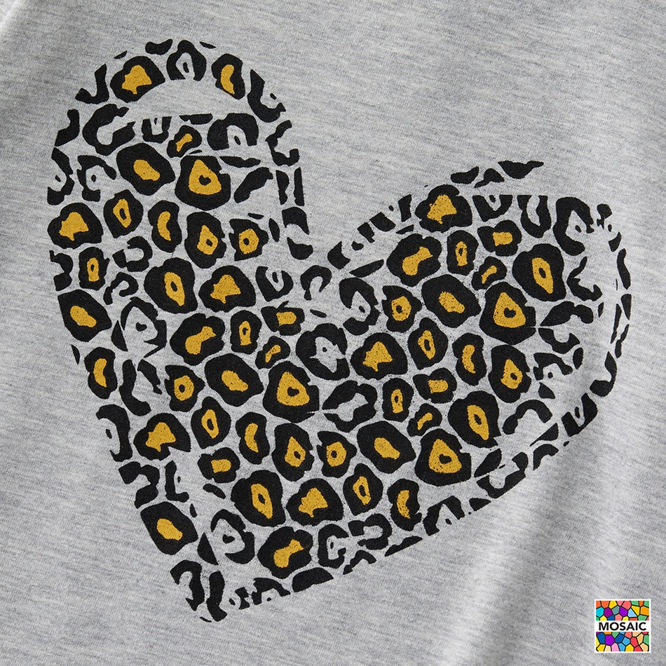 Family Matching Mosaic Mommy and Me Leopard Print Love Heart Dresses