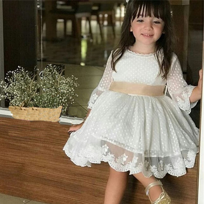 Baby Girls Bridesmaid White Fashion Party Lace Bow Dresses 0-5Y