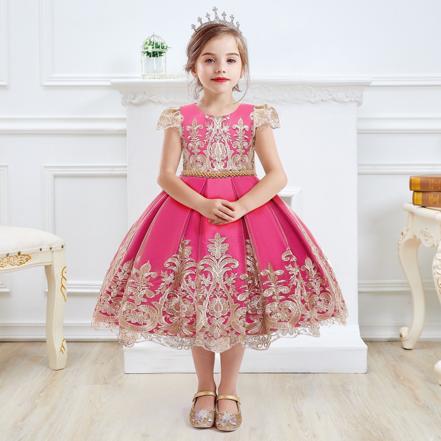 Girls Dress Princess Embroidery Chirstmas Evening Birthday Party Dress - honeylives