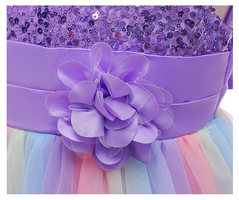 Kid Girls Wedding Prom Ball Gown Princess Sequins Flower Dresses
