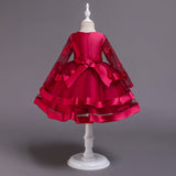Kid Girl Princess Christmas Long-sleeved Elegant Bow Party Dresses