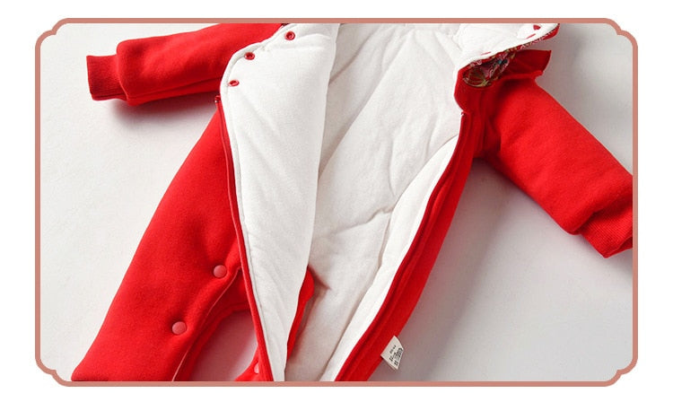 Baby Girl Hooded Romper Fleece Newborn Winter Sleepwear Romper Jumpsuit