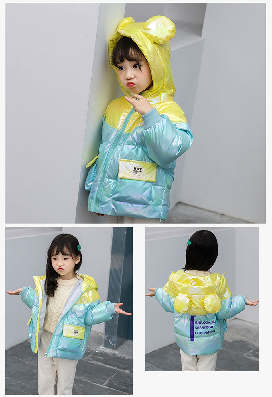Winter Lightweight Down Jacket Boys Girls White  Bright Warm Coats