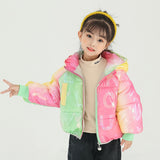 Girl Rainbow Colorful Glossy Down Cotton Jacket Candy Warm Coat