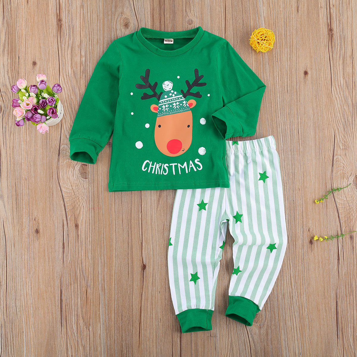 Kid Christmas Pajamas Set Santa Claus Long Sleeve Pullovers Pajamas