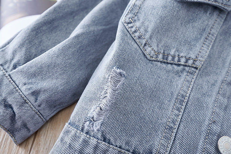 Spring Floral Appliques Kid Baby Girl Fashion Denim Jackets Coats
