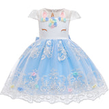 Girl Embroidery Unicorn Big Bow Princess Dress Wedding Party Kids Dresses - honeylives