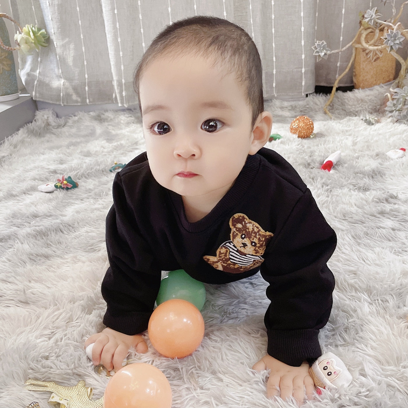 Family Matching Bear Embroidery Sweatshirt Pullover