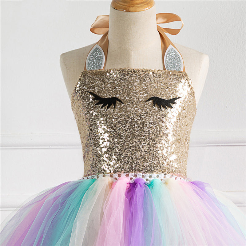 Kid Girls Unicorn Cosplay Halloween Birthday Party Carnival Dress
