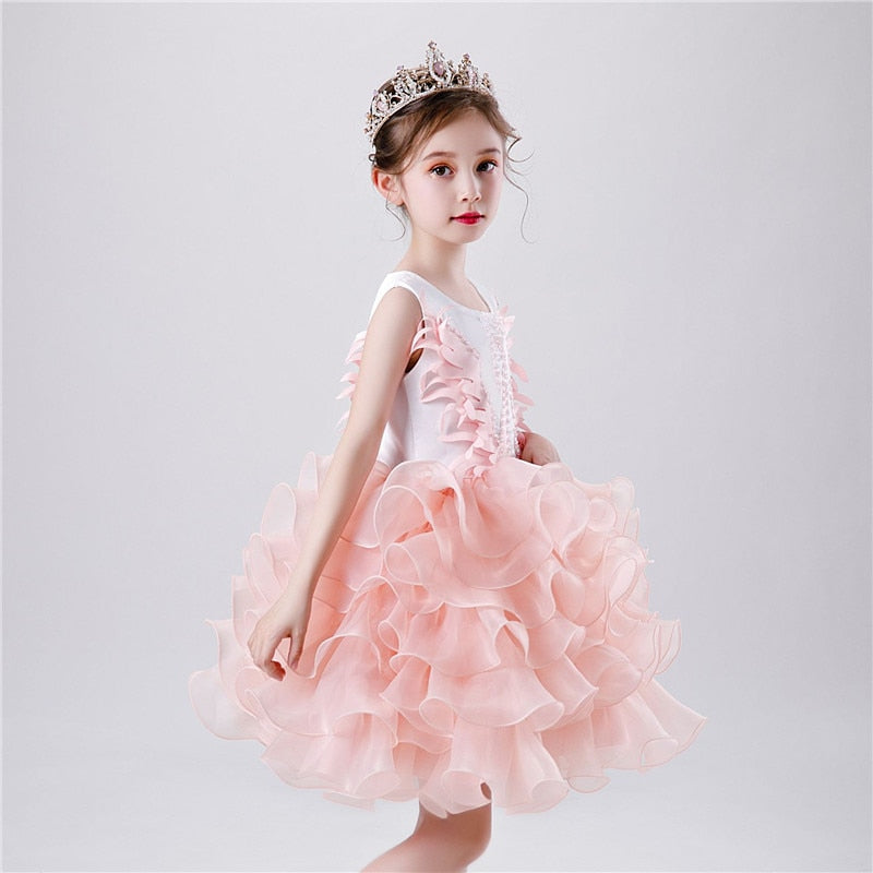 Girls Princess Tutu Dress Lace Applique Elegant Party Dress 1-10 Years - honeylives