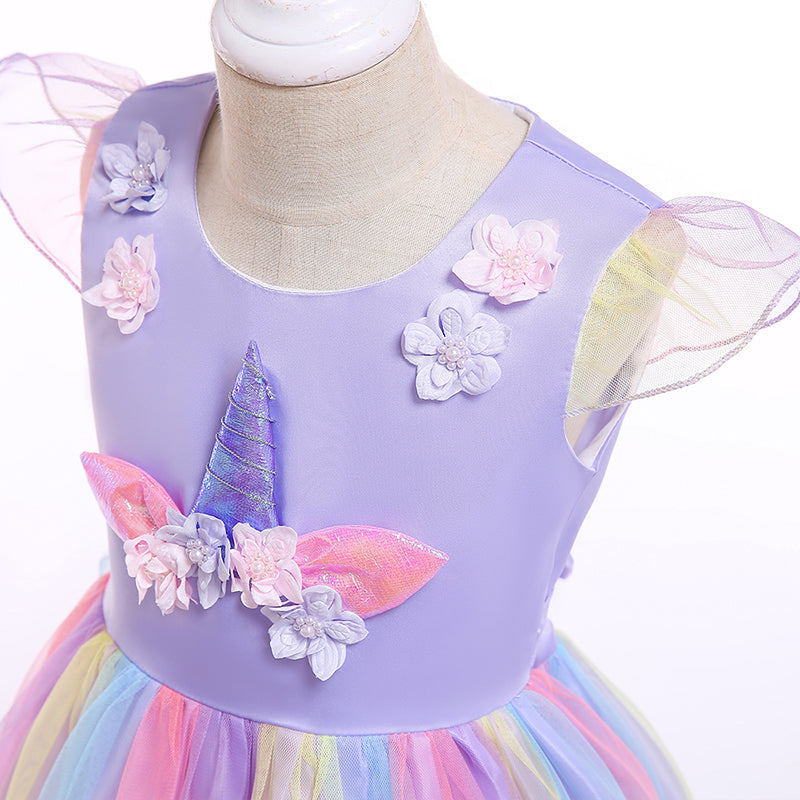 Girls Unicorn Dress Gown Cosplay  Birthday Party Fantasy Princess Dresses - honeylives