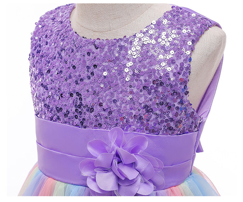 Kid Girls Wedding Prom Ball Gown Princess Sequins Flower Dresses